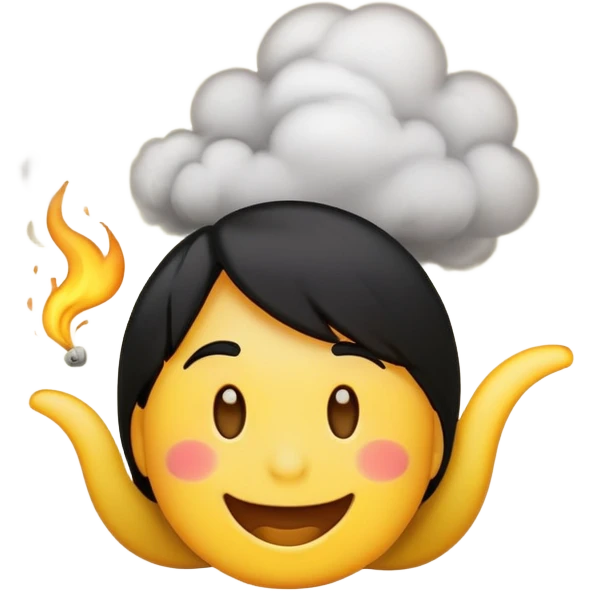 A yellow emoji blowing smoke out and having black hair like a rapper krendric lamar  emoji