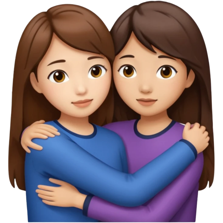 Two girls friends one brown short hair, second girl has long brown hair , both Asian hugging each other emoji