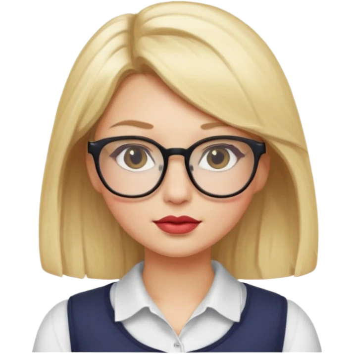 Make me a girl with blonde hair and glasses and plump lips but not that big and lashes and half her body like js her upper body shoulders neck and etc emoji
