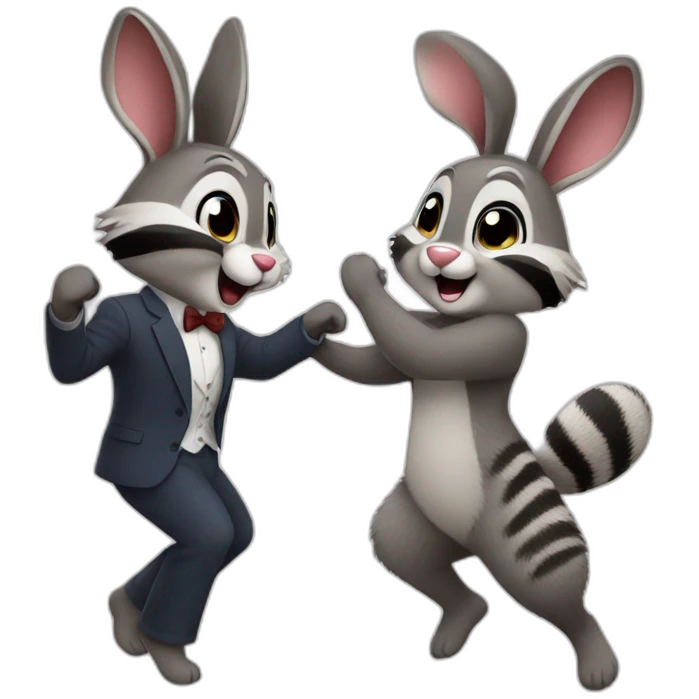 bunny couple dancing with raccoon emoji