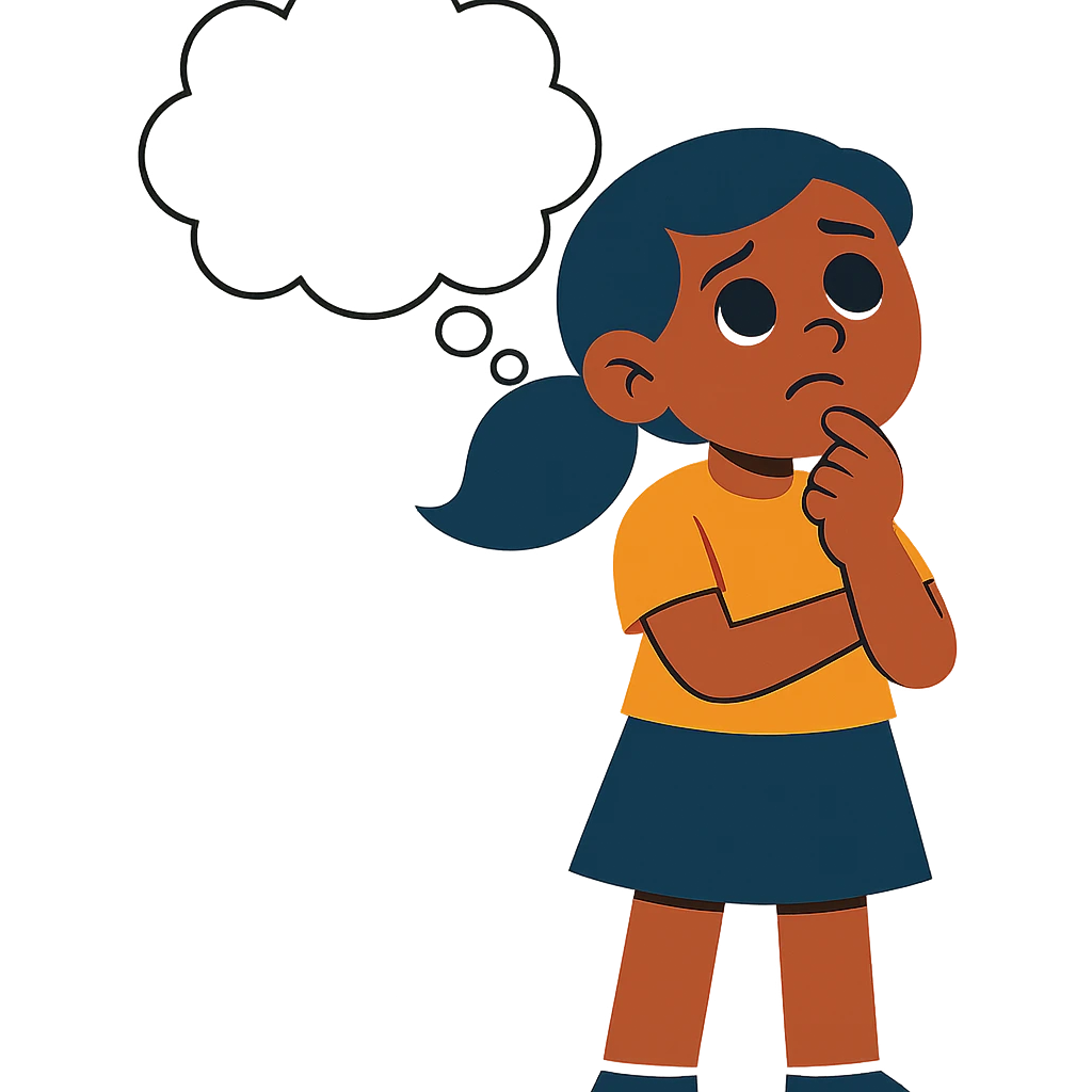 Add a thought bubble above the girl's head. Keep the background transparent. emoji