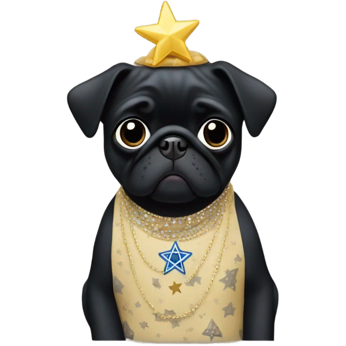 Black pug in a Jewish star dress emoji