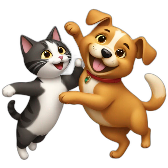 A dog and a cat dancing emoji
