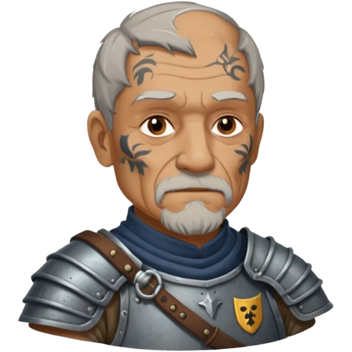elderly tattooed knight, tattooed shoulder emoji