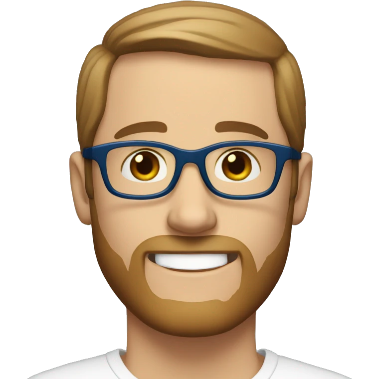 white man, short brown straight hair, roundglasses, day beard, round glasses, blue eyes, no body, smiling emoji