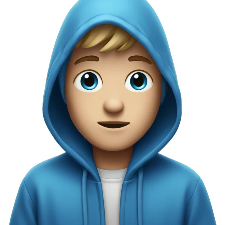 hooded boy in focus blue eyes emoji