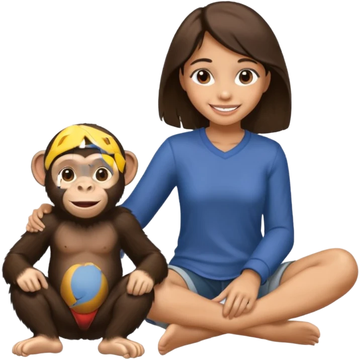 un chiomapnze sentado en el suelo al lado de una chica emoji