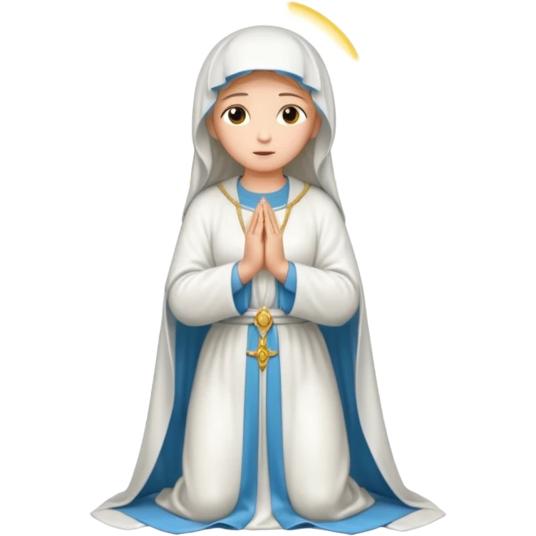 fullbody Virgin Mary praying front view white robes emoji