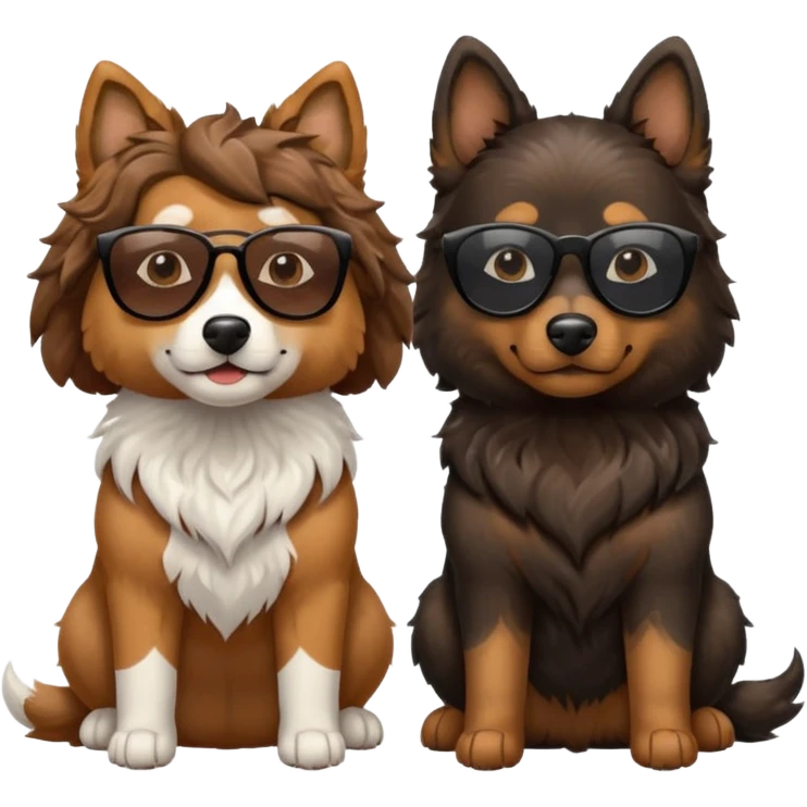 two dogs with wavy hair, one black and brown, one shades of brown, no white with mountains emoji