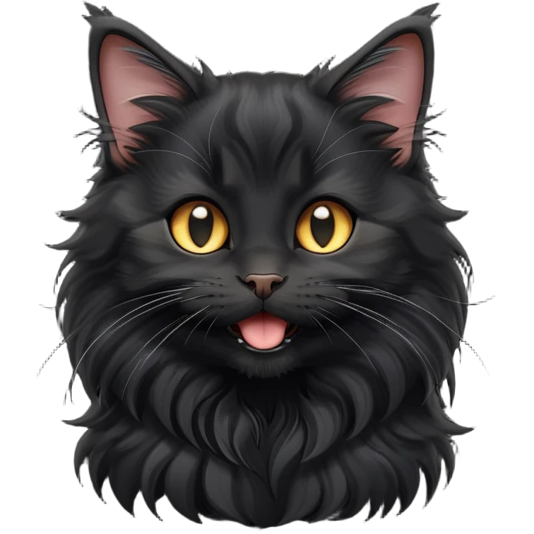 cinematic-yawning black-maine-coon-kitten-portrait-emoji,-head-tilted-playfully-and-inquisitively,-sleek--black-fur,-simplified-yet-adorable-features,-highly-detailed,-glowing-with-a-warm,-friendly-glow  emoji