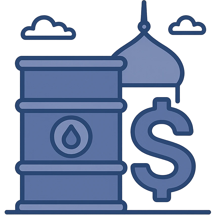 Oil barrel and dollar sign together, flat modern style, Middle Eastern finance theme emoji