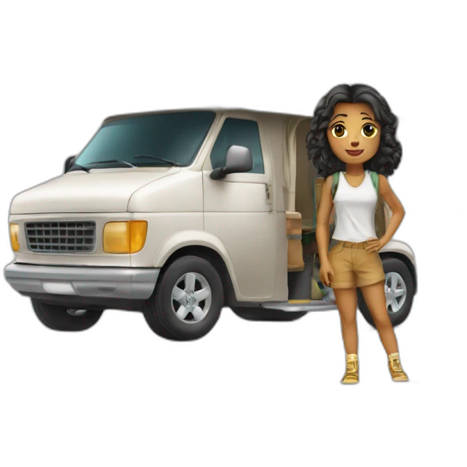 Fille riche avec camping car emoji