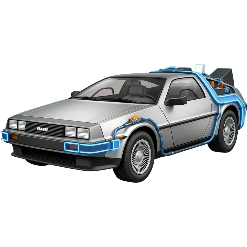 A DeLorean car surrounded by lightning bolts emoji