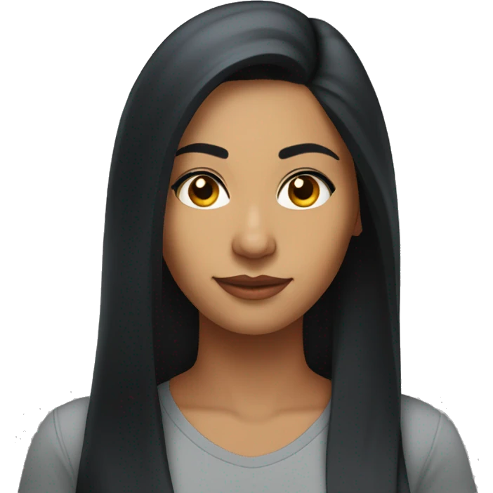 A head and shoulders shot of a 33 year old South Asian woman, with long black hair,   with black eyes wearing a t-shirt. emoji