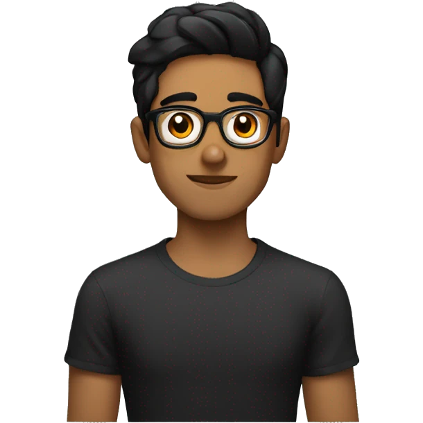 silentnerd without glasses and he tamil with black eyes and black hair and black tshirt with react js logo  emoji