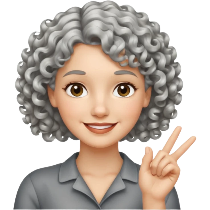 silver, short, wavy-haired with curls, smiling pretty lady, hopeful,  2 fingers up crossed


 emoji