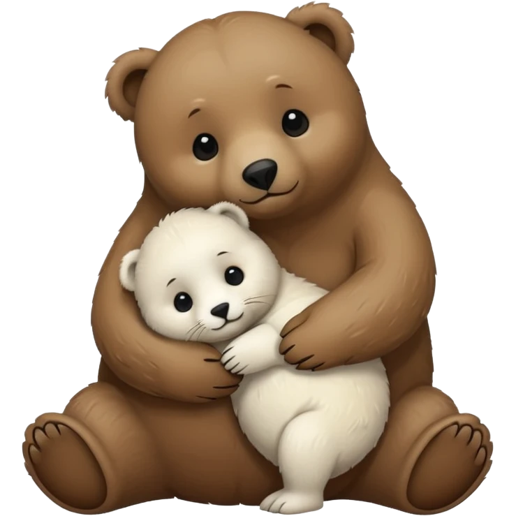 small white seal hugging a big brown bear emoji