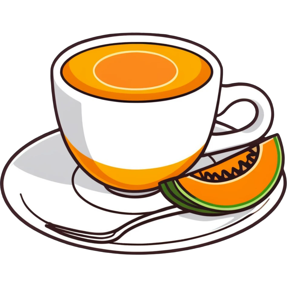 traditional carajillo in a small espresso cup with a slice of orange cantaloupe melon on a saucer emoji