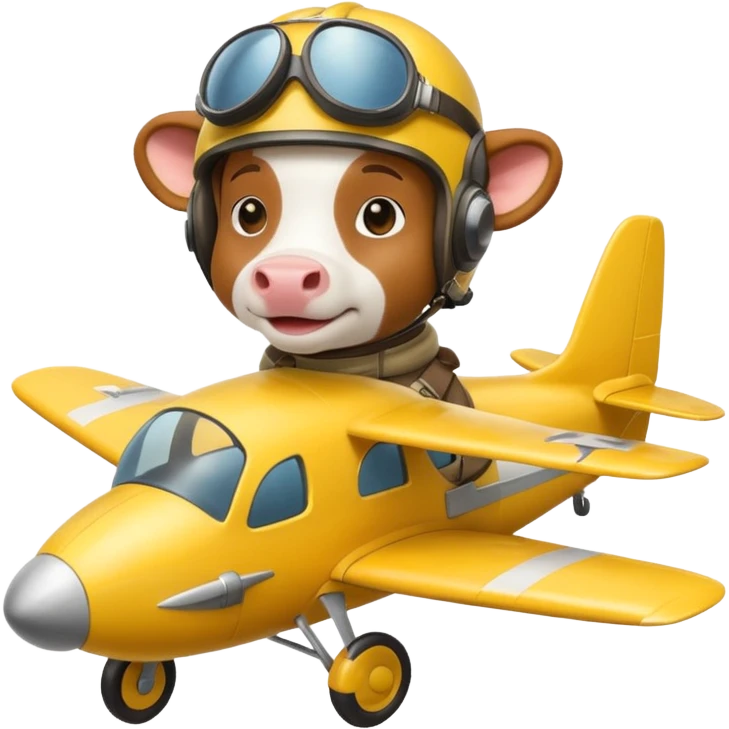  cow pilot riding yellow plane emoji