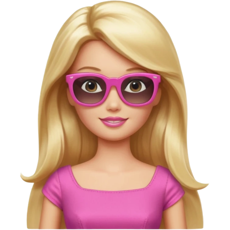 barbie with long blonde hair wear sun glasses, pink dress emoji