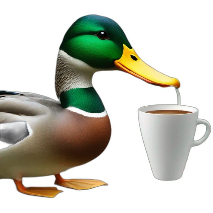 a mallard duck drinking a coffee  emoji