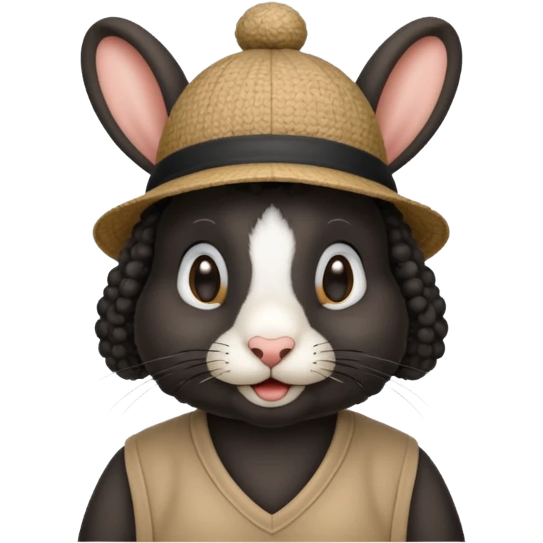 curly black rabbit with jersey and hat emoji