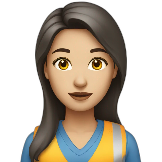 woman, civil engineer, dark hair, dark eyes, light skin, straight hair, blue and yellow colors emoji