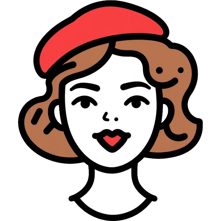 woman with a beret hat and heart-shaped lips, coquette aesthetic emoji