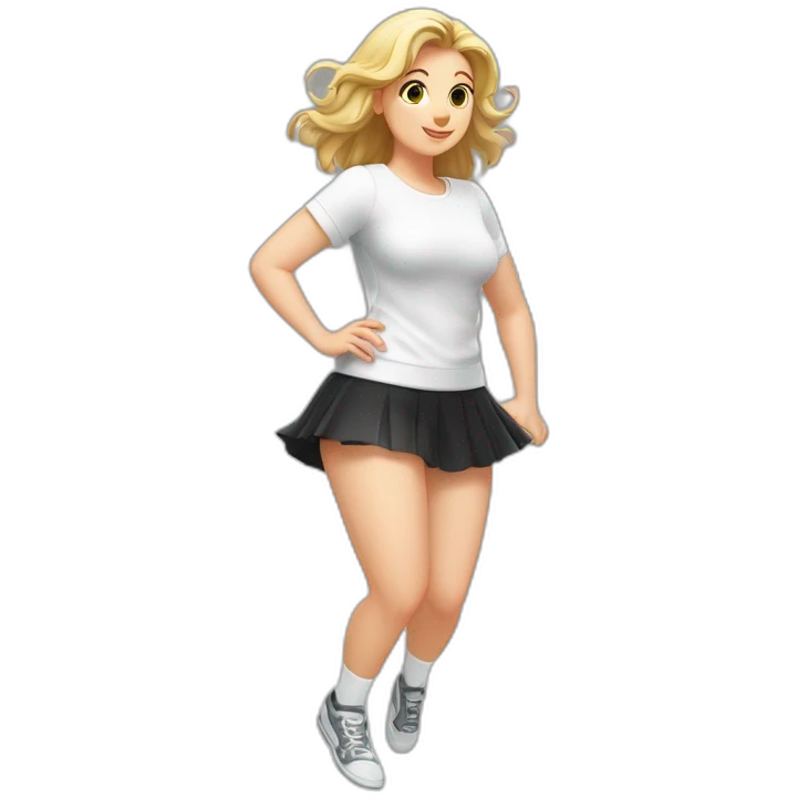 alistic-full-body-caucasian-curvy-фигуристка-jumping-short-black-skirt-back-and-front-views-strong-wind-white knickers-long-white-socks emoji