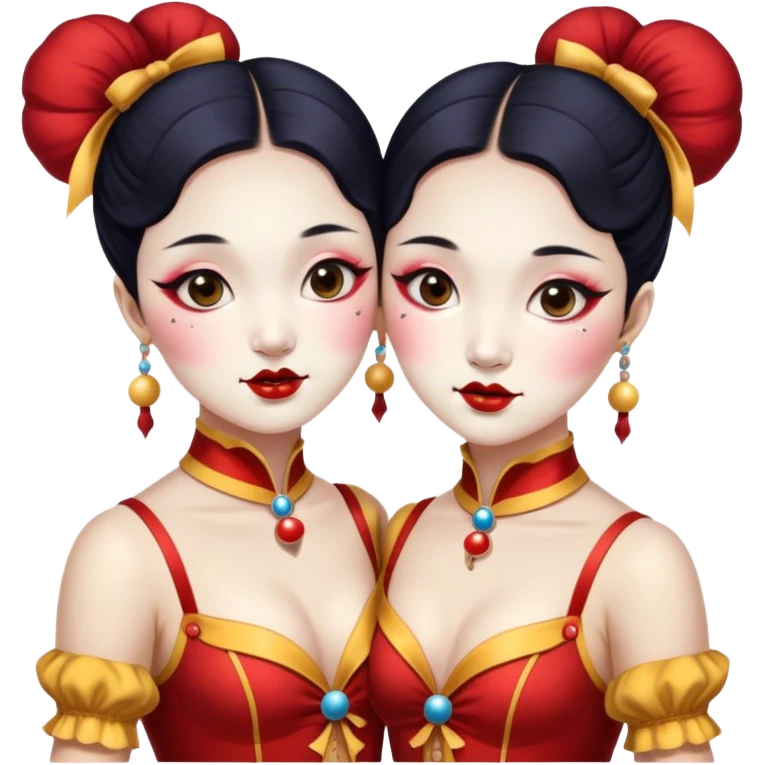 Vintage circus beautiful Asian female conjoined twins  emoji