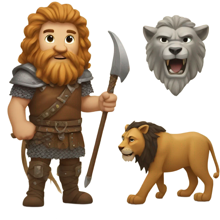 Viking with a pet lion emoji