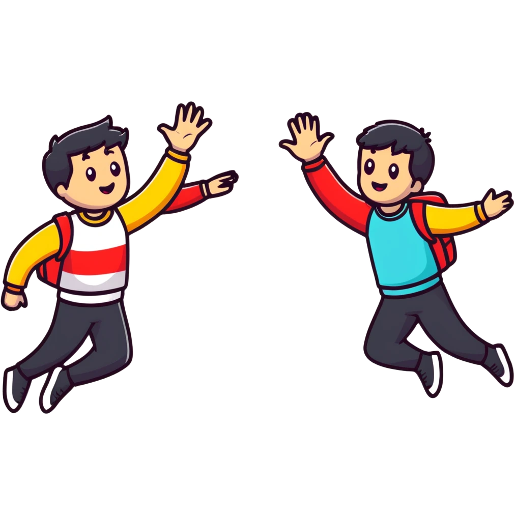 two friends high-fiving with bright colors emoji