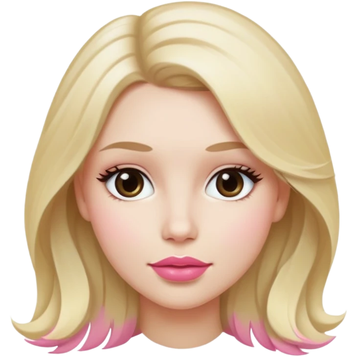Woman with white tes, pink lips, slightly pink cheeks. Blonde hair with a slightly dark root, straight but wavy hair.  emoji