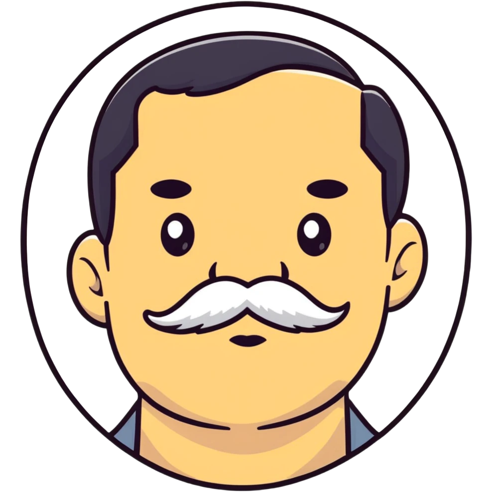 male character with oval-shaped flat-top head and bushy white mustache emoji