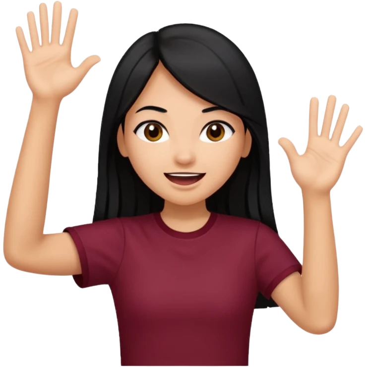 girl with long straight black hair in short Burgundy sleeves cheering yay emoji