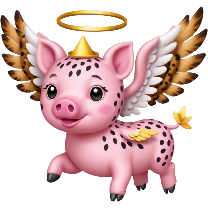 Cheetah print flying pig with angel wings emoji