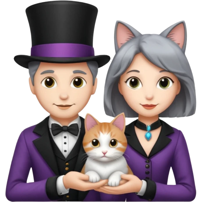 magician couple and their pet cat emoji