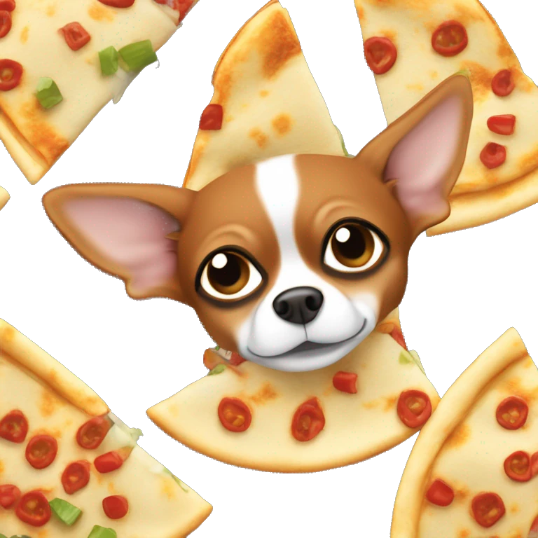 Long-haired reddish brown Chihuahua with white markings eating quesadilla emoji
