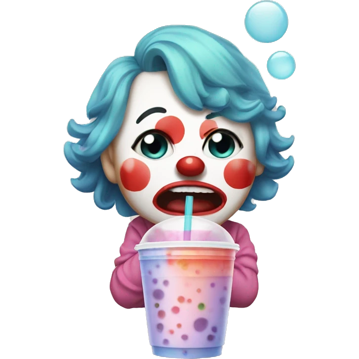 a clown drinking bubble tea while crying emoji