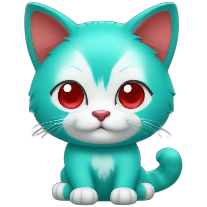 Turquoise cat with heart and red panda emoji