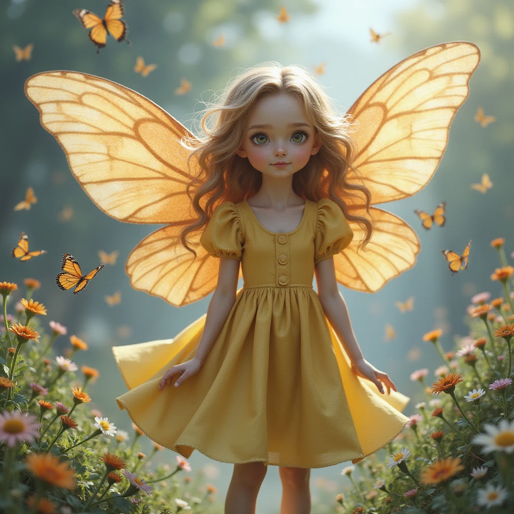 realistic style Fluttershy with butterflies flying around her emoji