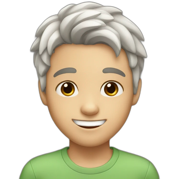 boy with gap in front teeth, brown hair, brown eyes, white skin, middle part hair emoji