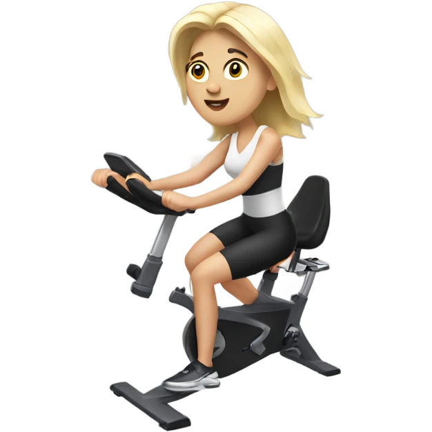White blond woman being very awkward on a spin bike emoji