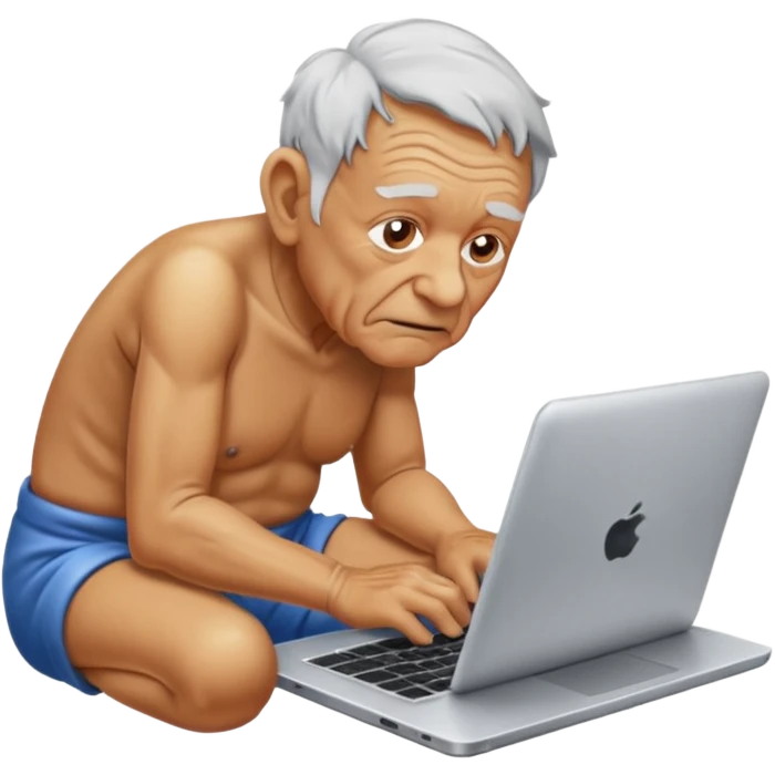 Old man peeing on laptop emoji
