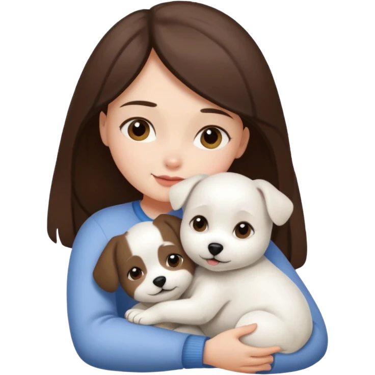 Chica castaña con su perrito pequeño blanco emoji