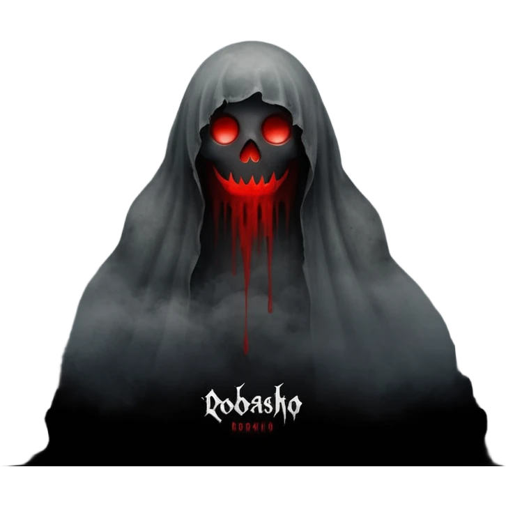 Dark horror wallpaper, 1080x2400, smoky grey charcoal background, subtle eerie light, misty fog, floating dust ("dhoasha dhoasha"), centered distressed text "ROJONI" with faint red smears and inner shadow, cinematic grain, spooky vibe --ar 9:20 --v 5 emoji