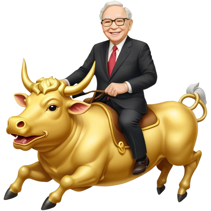 happy Warren Buffet riding golden bull emoji