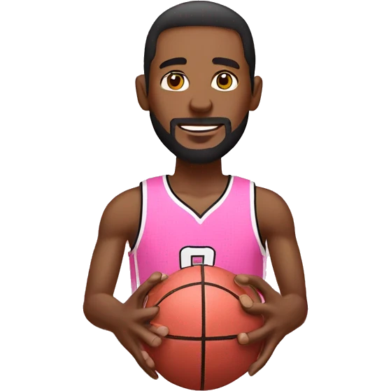 An emoji of a man wearing a pink basketball jersey and holding a pink basketball. emoji