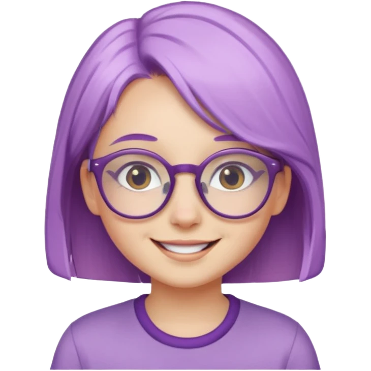 chica bonita con ligero cabello morado con lentes de estatura pequeña emoji