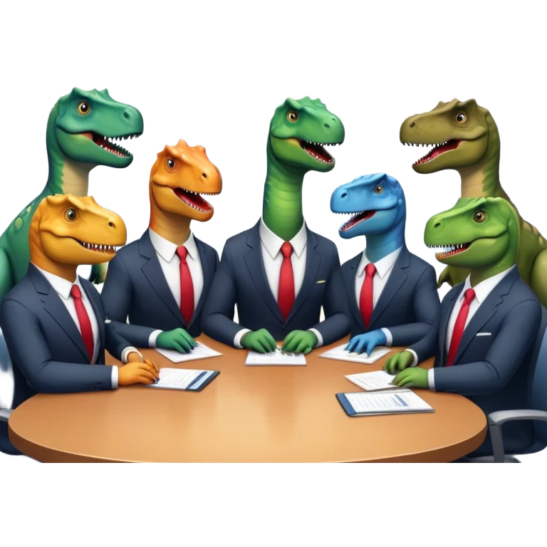 office dinosaurs sitting along the conference table emoji